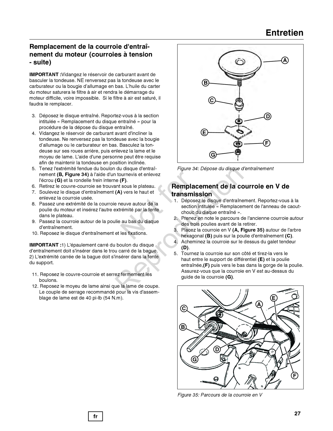 Snapper 7800849 manual Remplacement de la courroie en V de, Transmiss n 