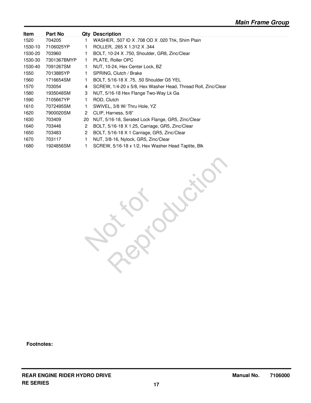 Snapper 7800921-00 manual 1520 704205 WASHER, .507 ID X .708 OD X .020 Thk, Shim Plain 