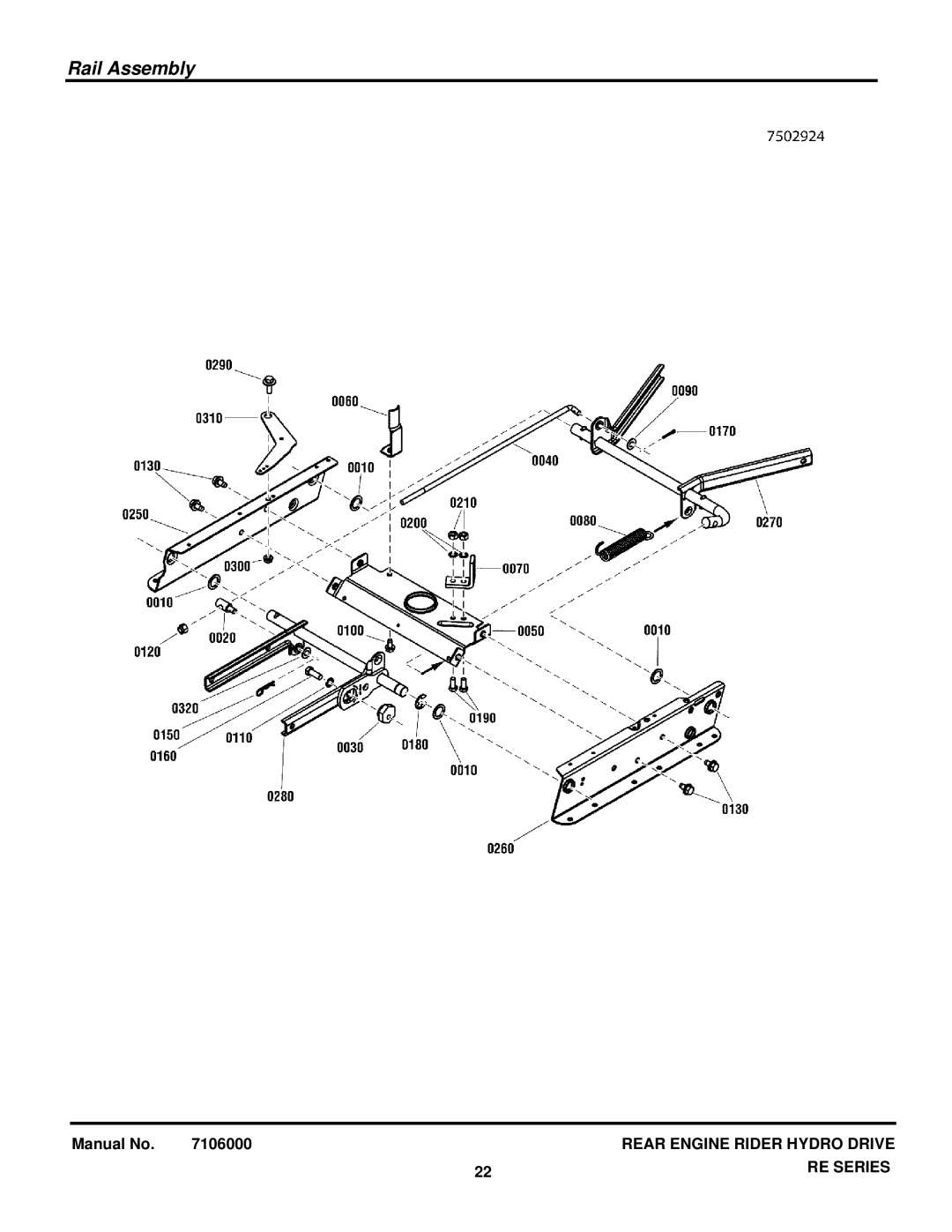 Snapper 7800921-00 manual Rail Assembly 