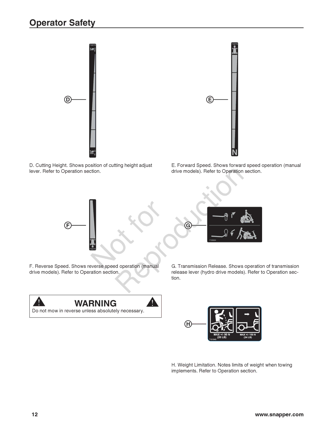 Snapper 7800932-00, 7800920-00, 7800918-00 manual For Not 