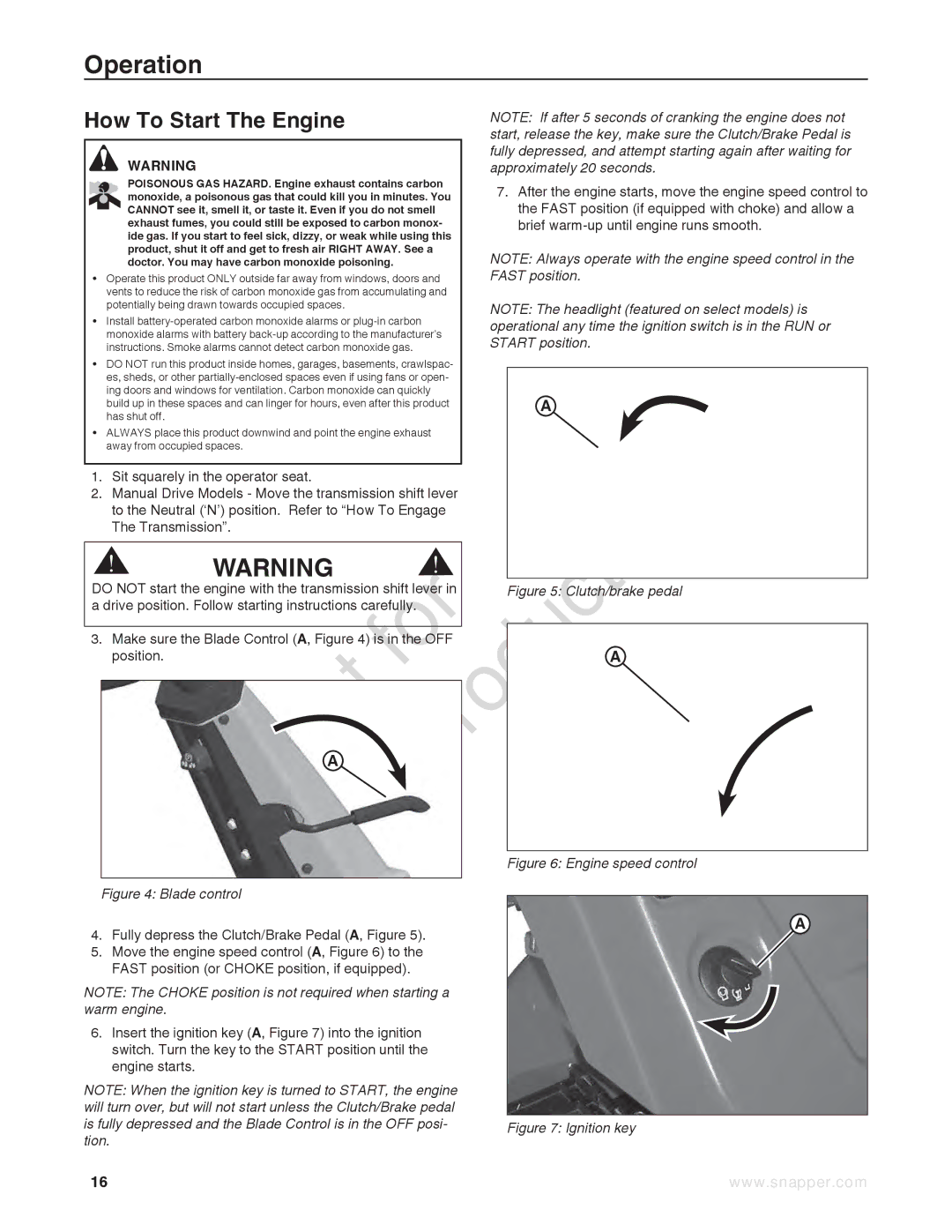 Snapper 7800920-00, 7800932-00, 7800918-00 manual How To Start The Engine 