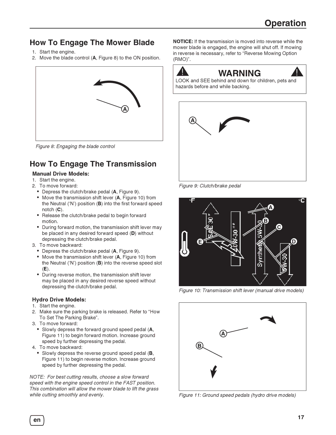 Snapper 7800918-00, 7800932-00, 7800920-00 manual Forward, How To Engage The Mower Blade 