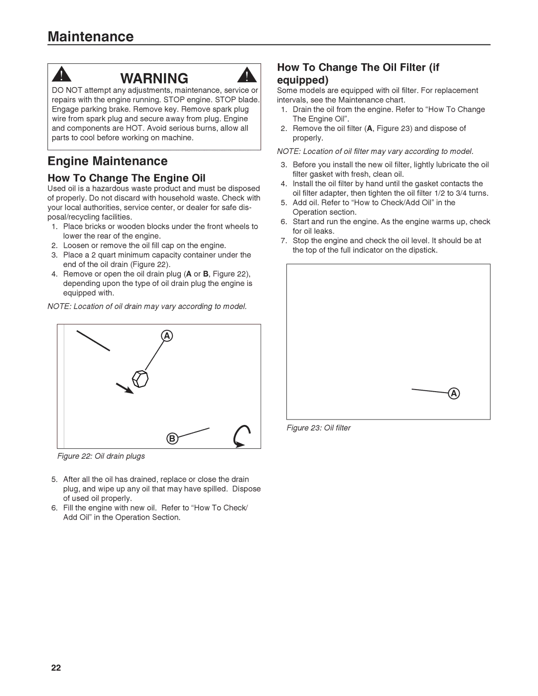 Snapper 7800920-00, 7800932-00, 7800918-00 manual How To Change The Oil Filter if, Equipped 