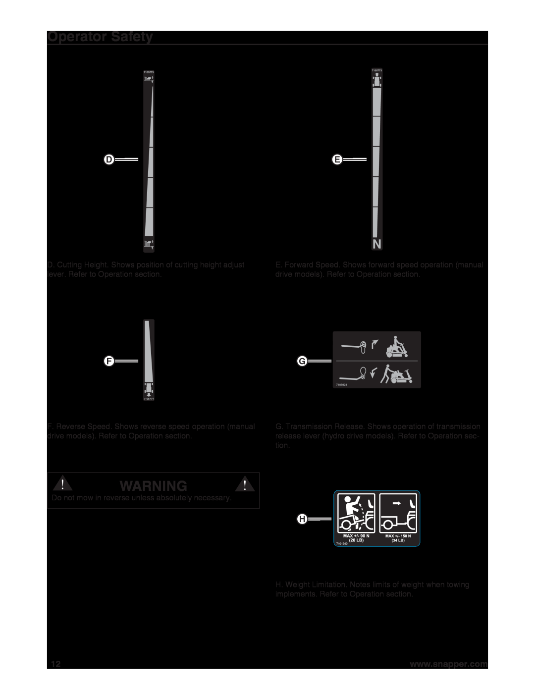 Snapper 7800932-00, 7800920-00, 7800918-00 manual WARNINGRepro! duction, Operator Safety 