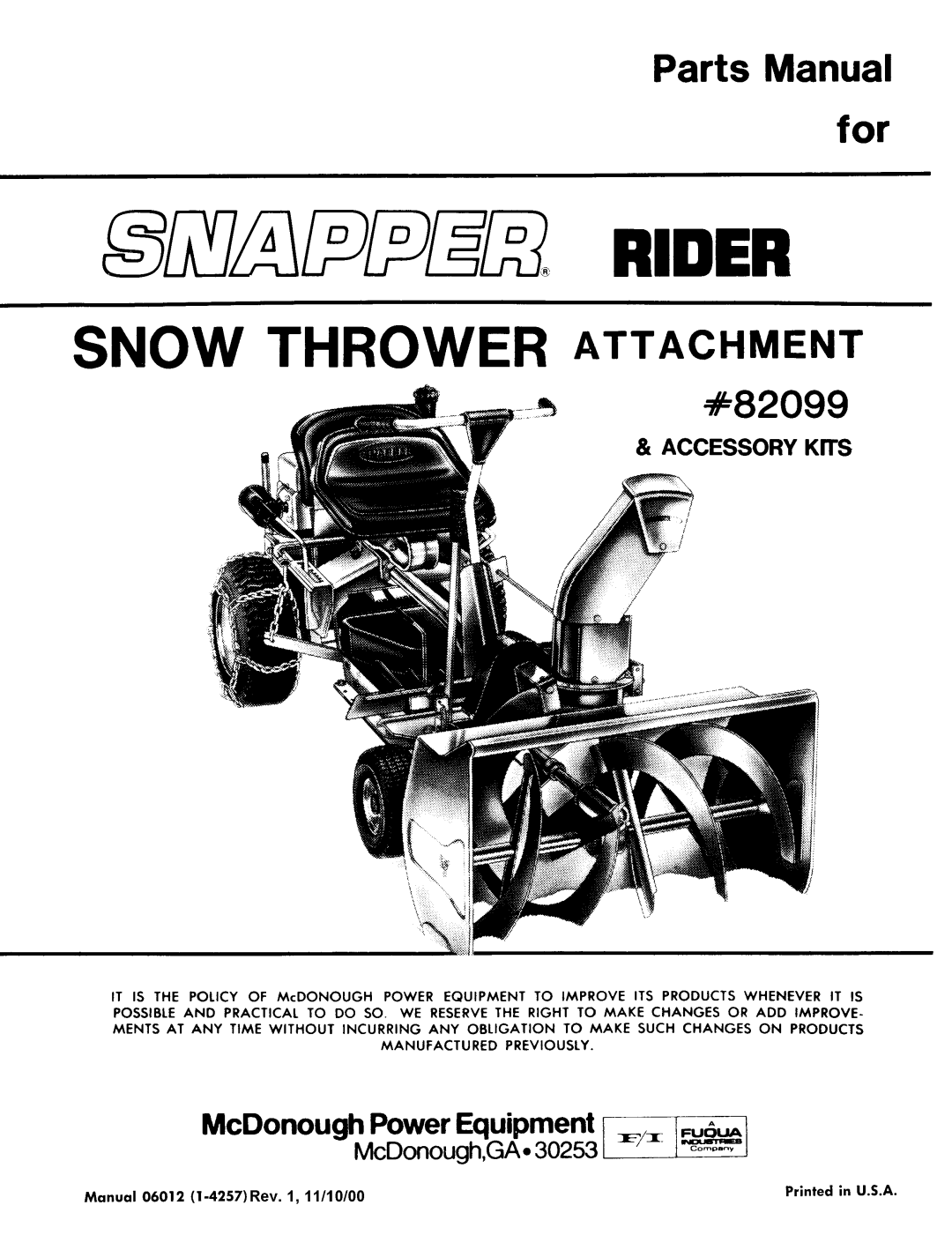 Snapper 82099 manual 