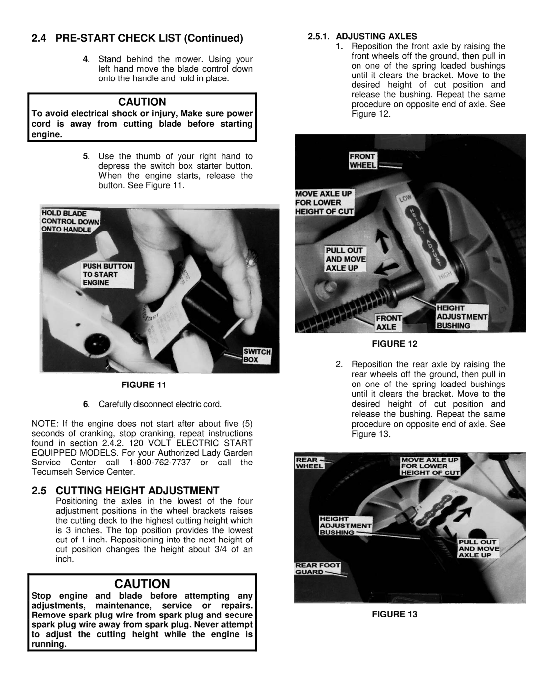 Snapper 82354, 82355 important safety instructions Cutting Height Adjustment, Adjusting Axles 