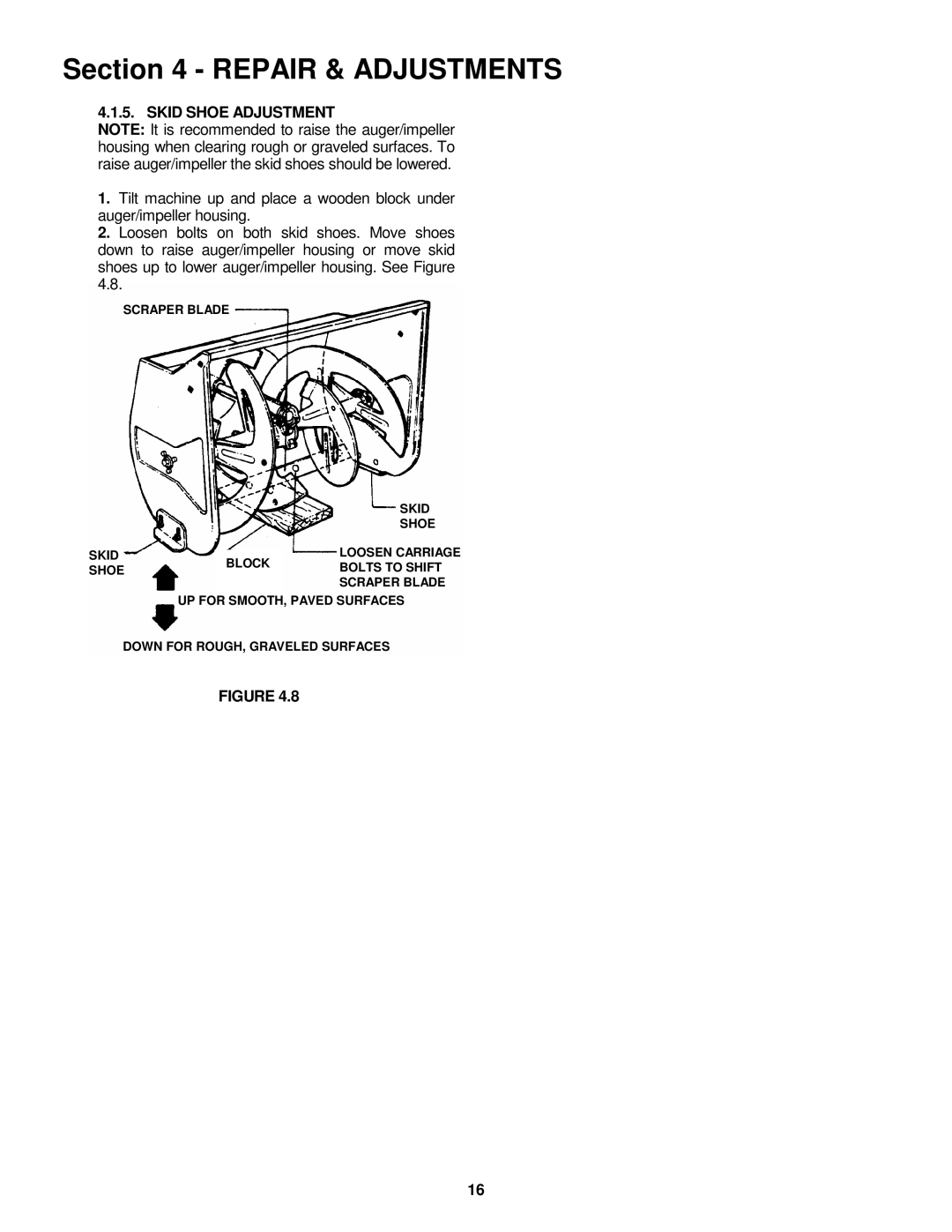 Snapper 9265, 8245, 11305 important safety instructions Skid Shoe Adjustment 