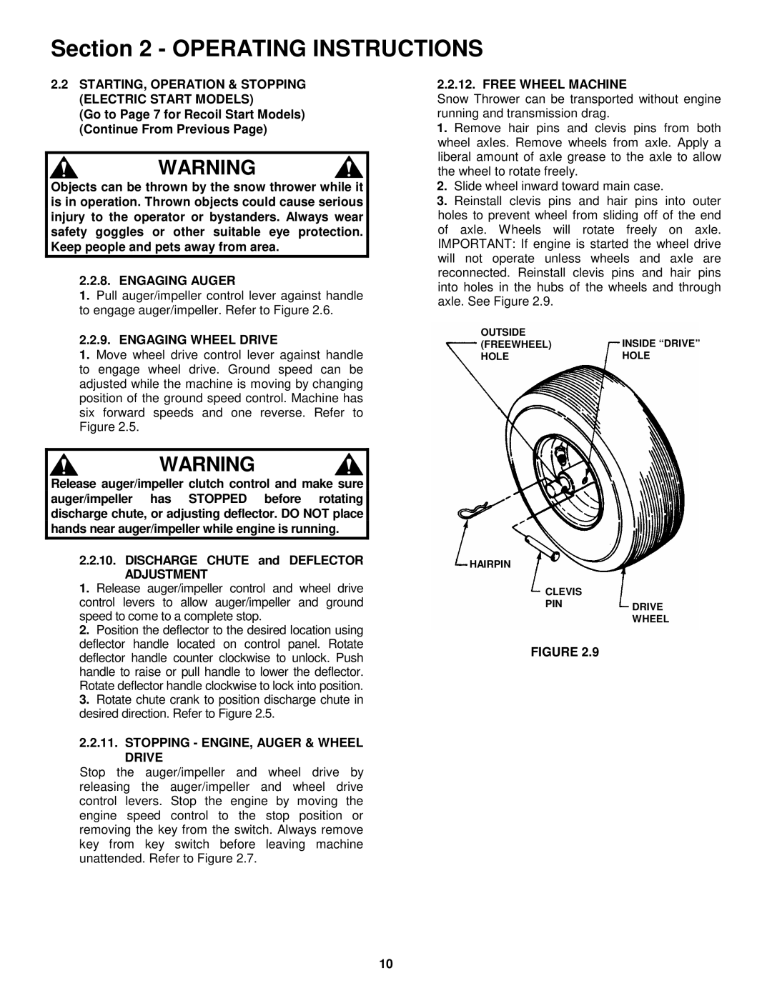 Snapper 8246, 9266E, 11306, 9266 important safety instructions Stopping ENGINE, Auger & Wheel Drive, Free Wheel Machine 