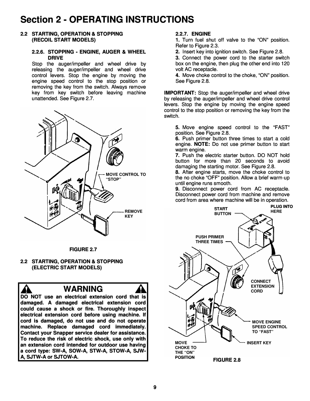 Snapper 8246, 9266, 9266E, E9266, 11306, E11306, 8246, 9266E, 9266, 11306 Operating Instructions, Move Control To “Stop” 