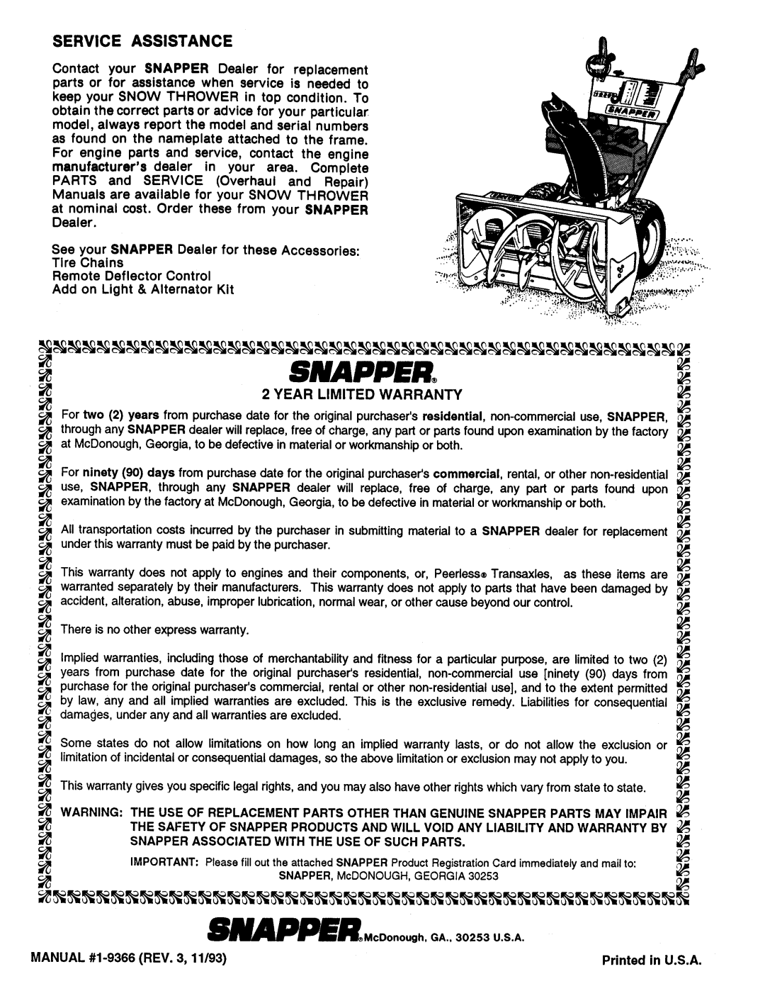 Snapper 1030, 826, 824 manual 