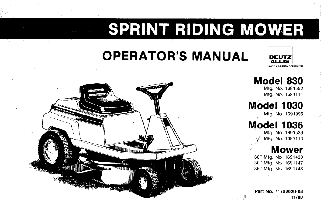 Snapper 1036, 830 manual 