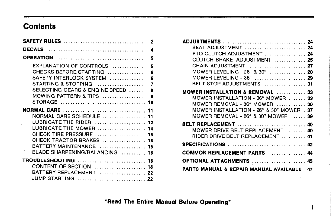 Snapper 1036, 830 manual 