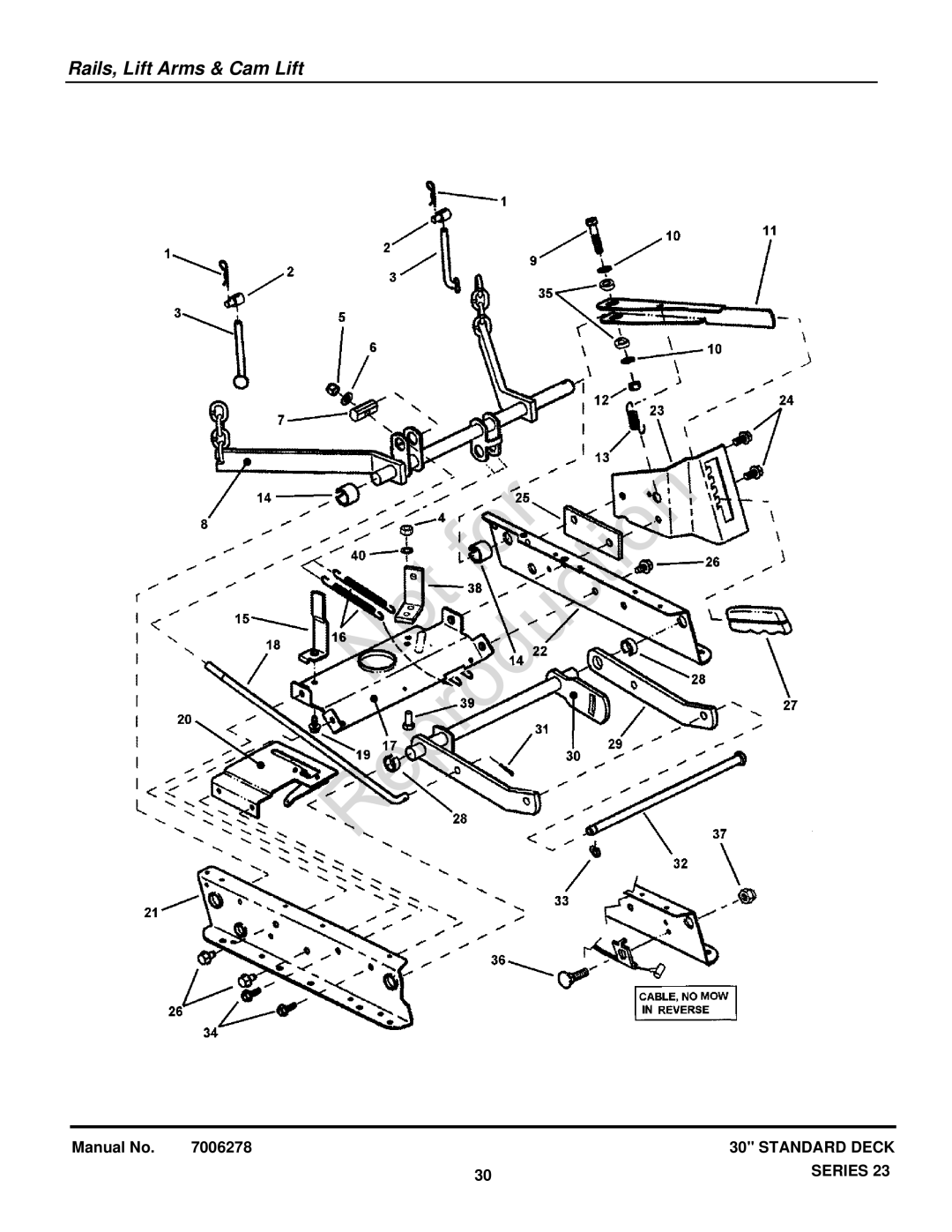 Snapper 84875, 84882, 84877, 7800650, 84873, 7800697, 7085623, 7085625, 7084941, 7800648 manual Rails, Lift Arms & Cam Lift 