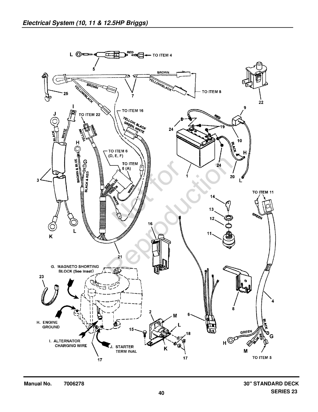 Snapper 7085625, 84875, 84882, 84877, 7800650, 84873, 7800697, 7085623, 7084941 Electrical System 10, 11 & 12.5HP Briggs 