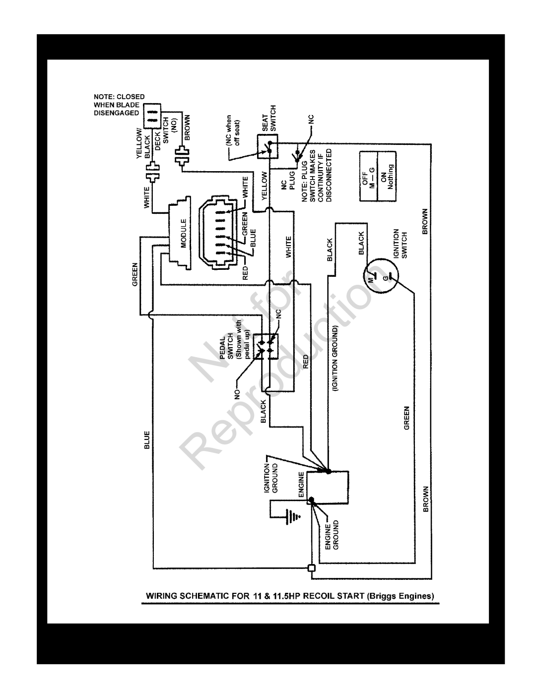 Snapper 84882 Wiring Schematic 11 & 11.5HP Briggs Recoil Start, Reproduction, Manual No, 7006278, Standard Deck, Series 