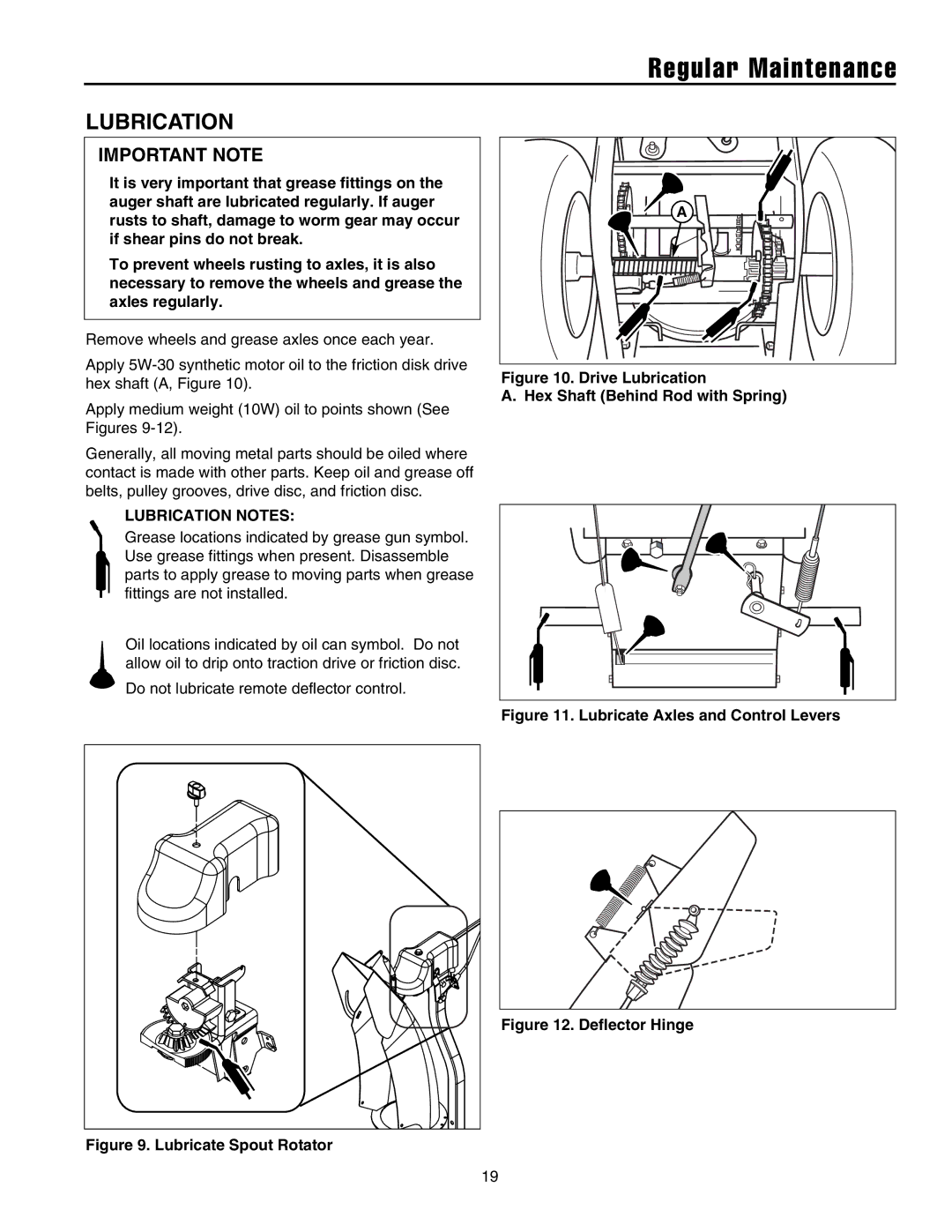 Snapper 8526, 9528, 10530, 11532 manual Regular Maintenance, Lubrication 