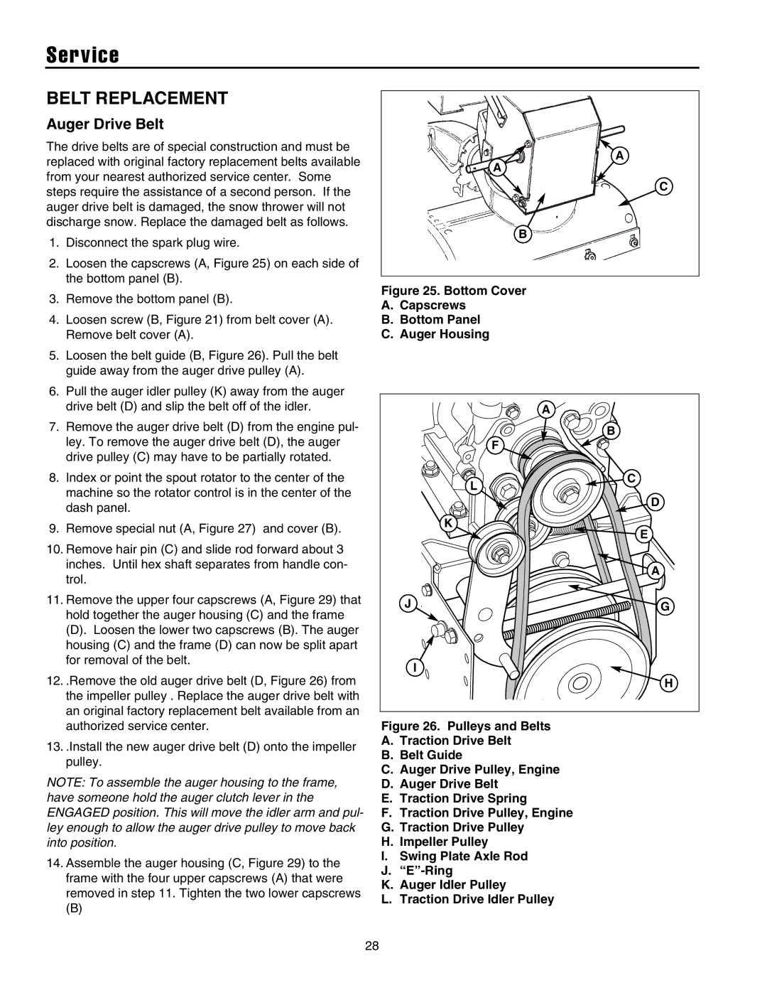 Snapper 8526, 9528, 10530, 11532 manual Service, Belt Replacement 