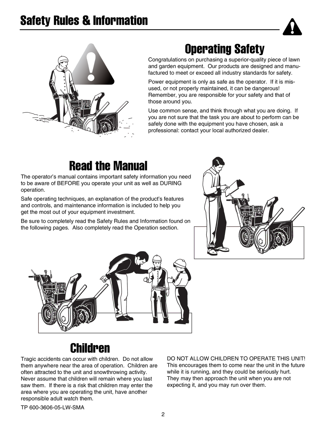 Snapper 8526, 9528, 10530, 11532 manual Safety Rules & Information Operating Safety 