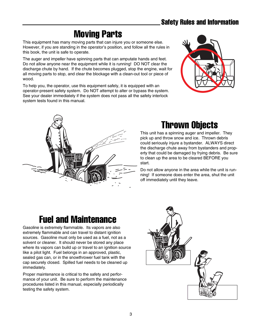 Snapper 8526, 9528, 10530, 11532 manual Moving Parts, Safety Rules and Information 