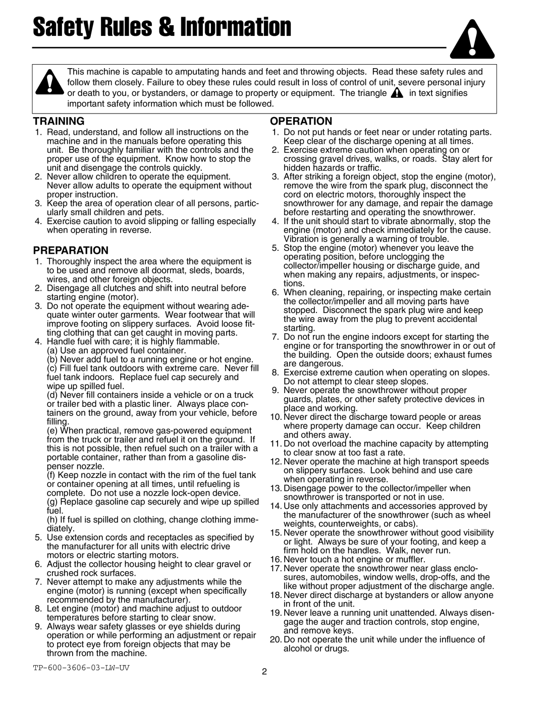 Snapper 860 manual Safety Rules & Information 