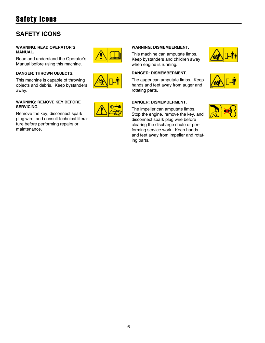 Snapper 10560, 9524, 9560, 1390, 1338, 11570, 1380, 11532, 10528 manual Safety Icons 