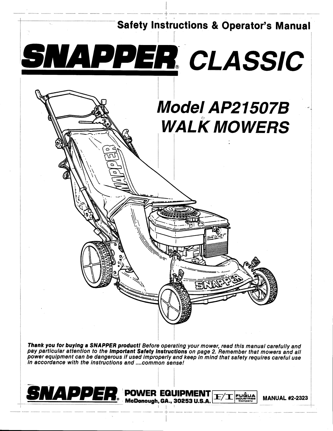 Snapper AP21507B manual 