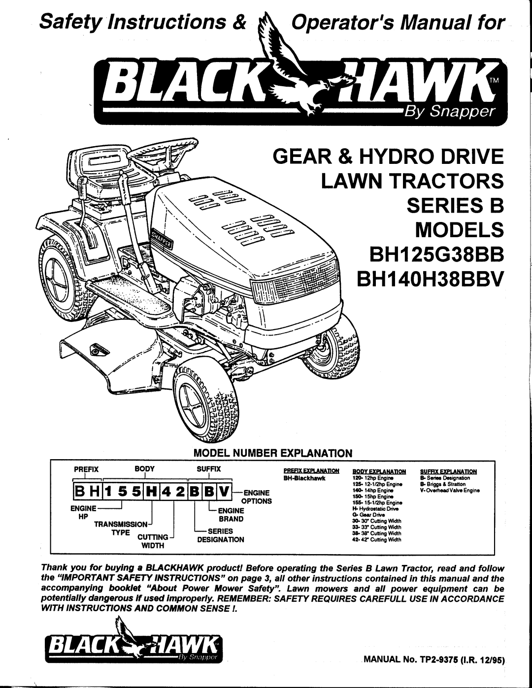 Snapper BH140H38BBV manual 