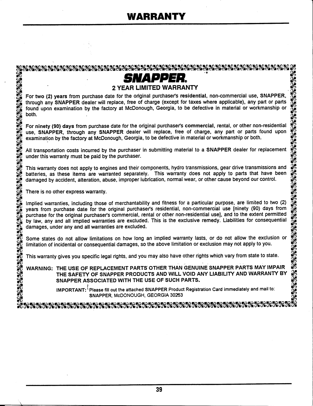 Snapper BH140H38BBV manual 