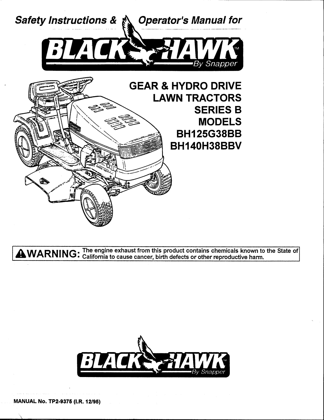 Snapper BH140H38BBV manual 