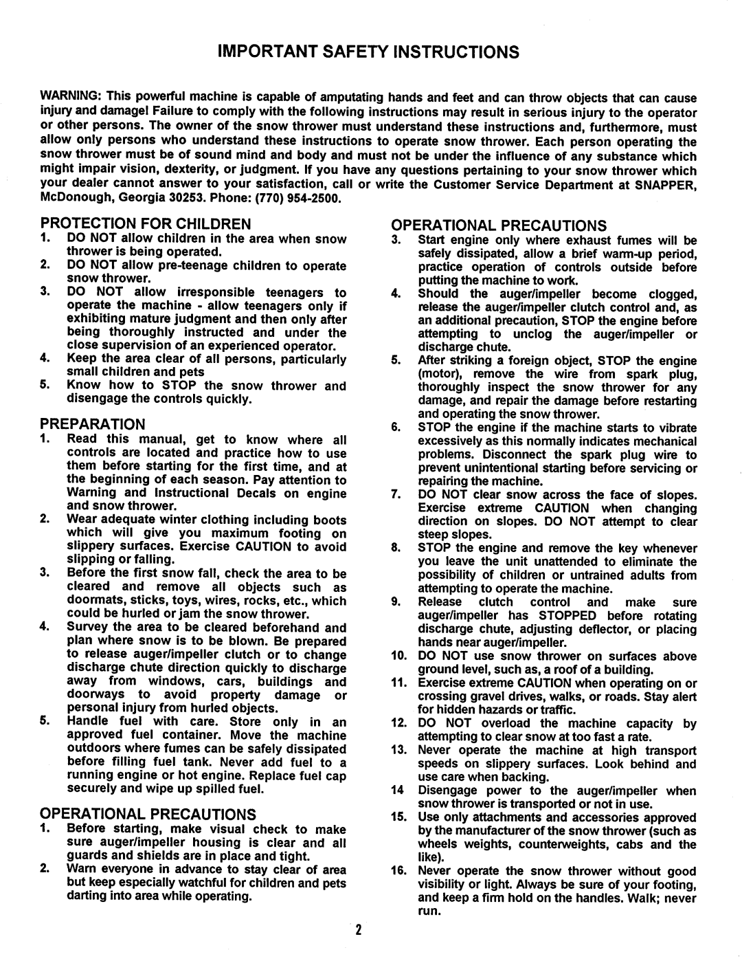Snapper BH3203E manual 