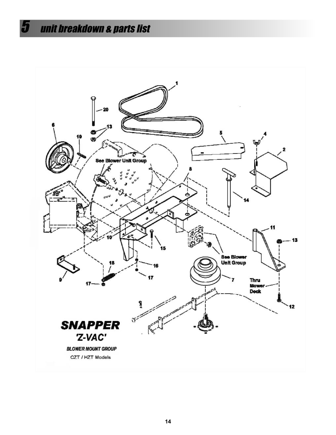 Snapper BH500, P/N 7078274 manual Unit breakdown & parts list 