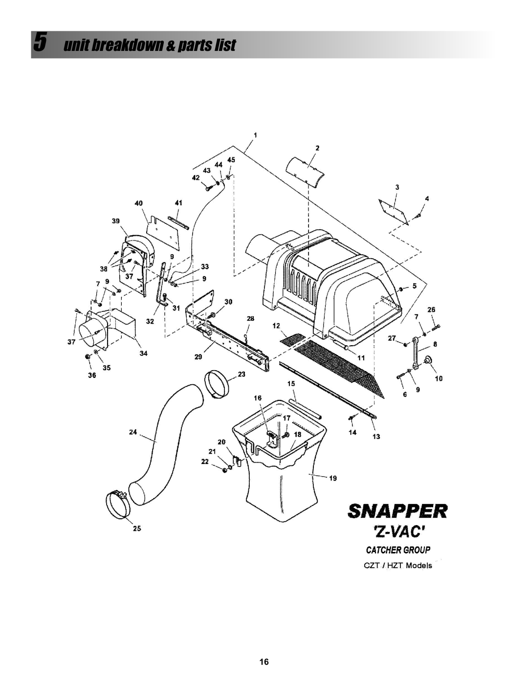 Snapper BH500, P/N 7078274 manual Unit breakdown & parts list 