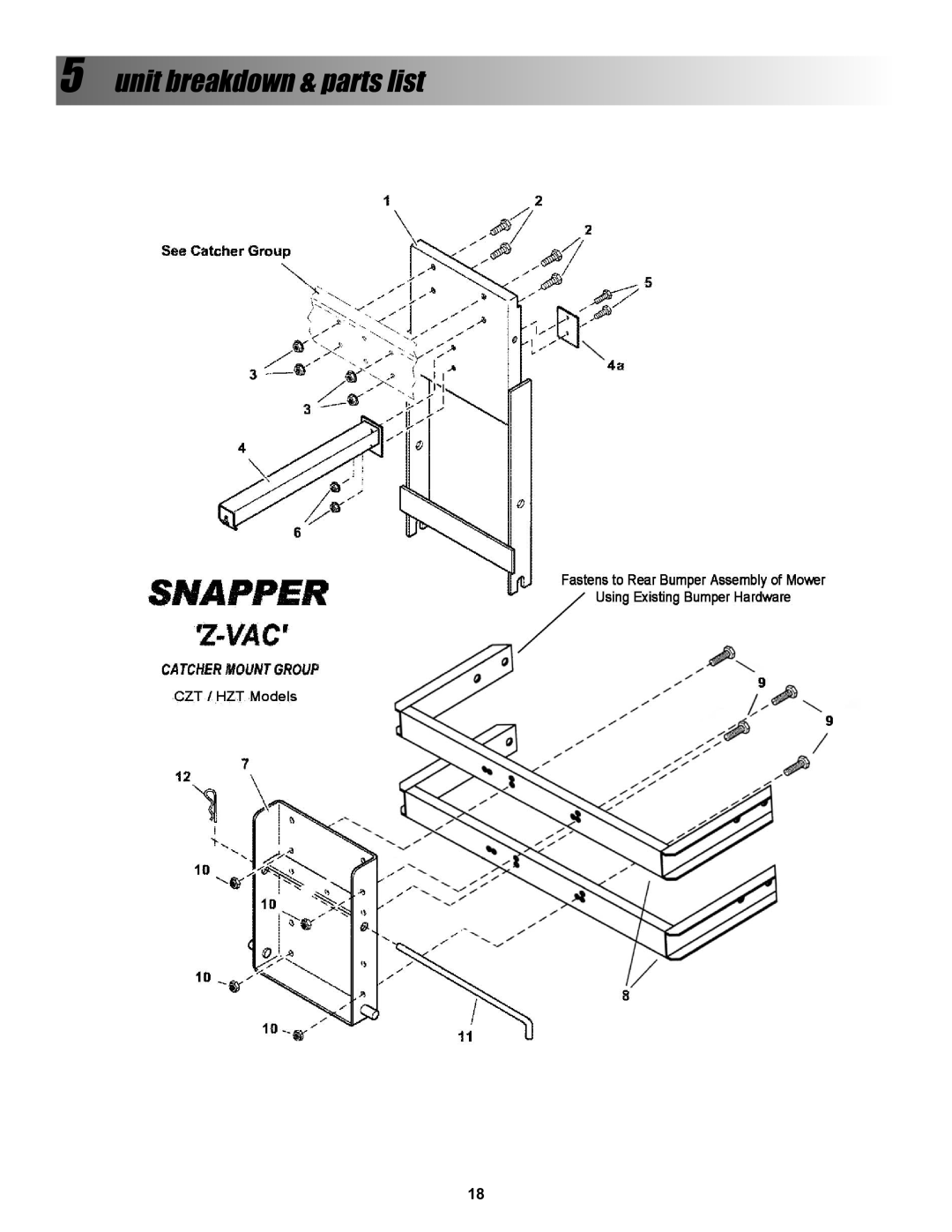 Snapper BH500, P/N 7078274 manual Unit breakdown & parts list 