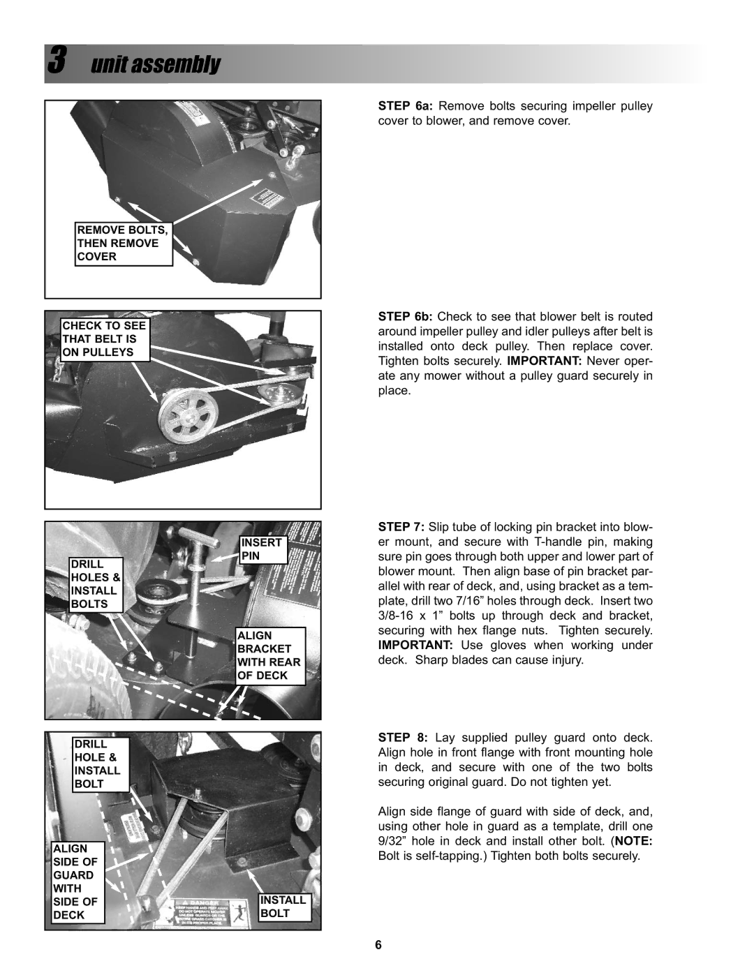 Snapper BH500, P/N 7078274 manual Unit assembly 