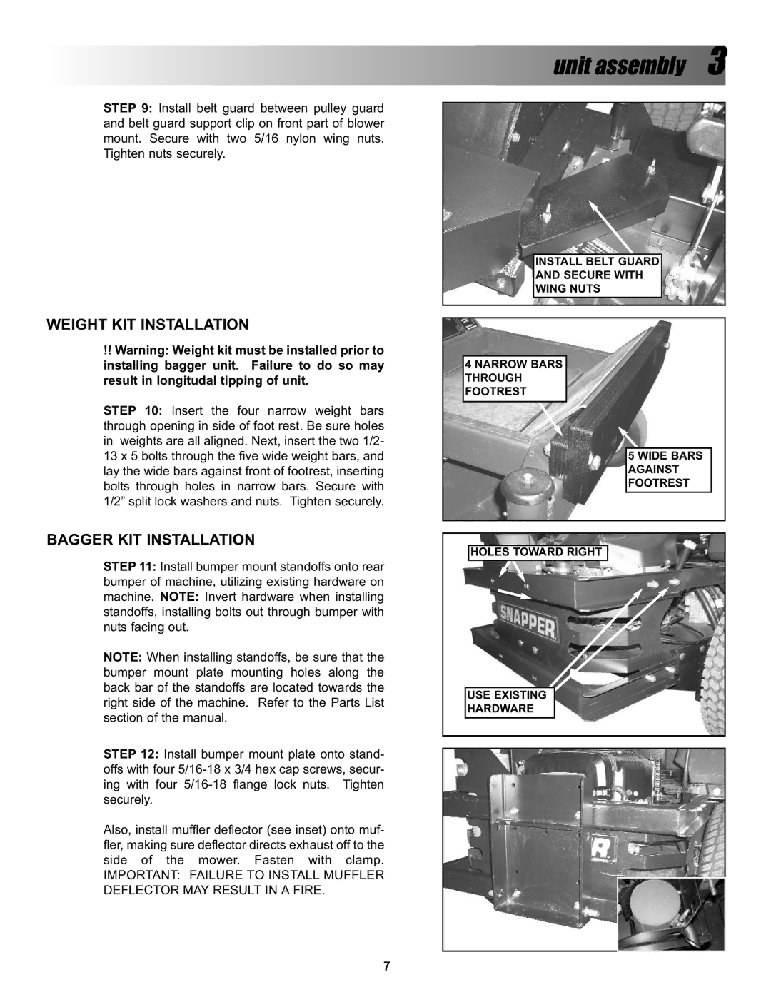 Snapper P/N 7078274, BH500 manual Weight KIT Installation 