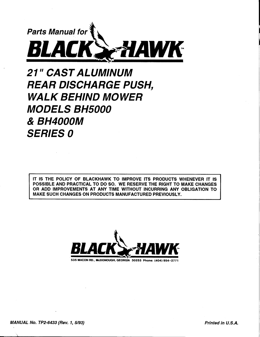 Snapper BH5000, BH4000M manual 