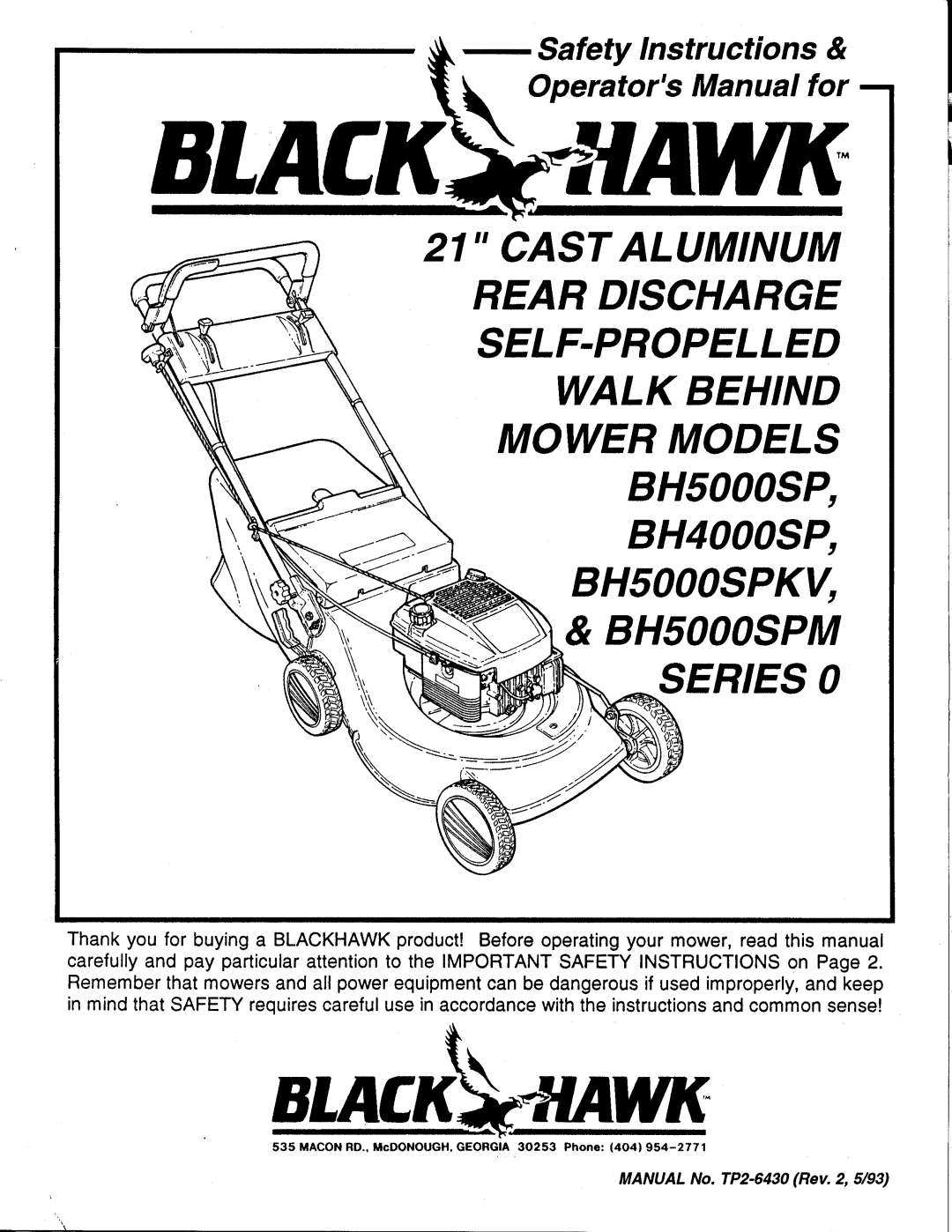 Snapper BH50000SP manual 