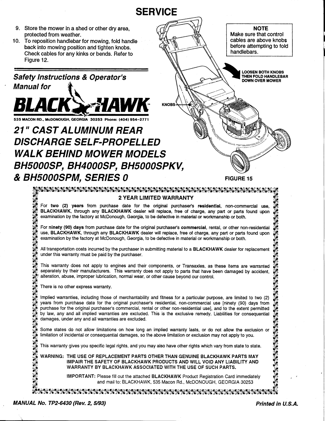 Snapper BH50000SP manual 
