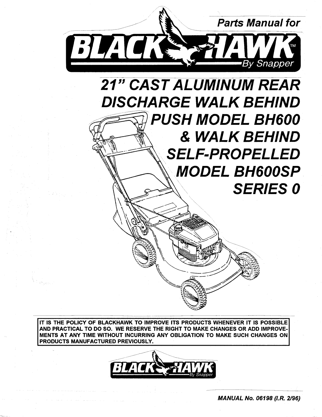 Snapper BH600SP manual 