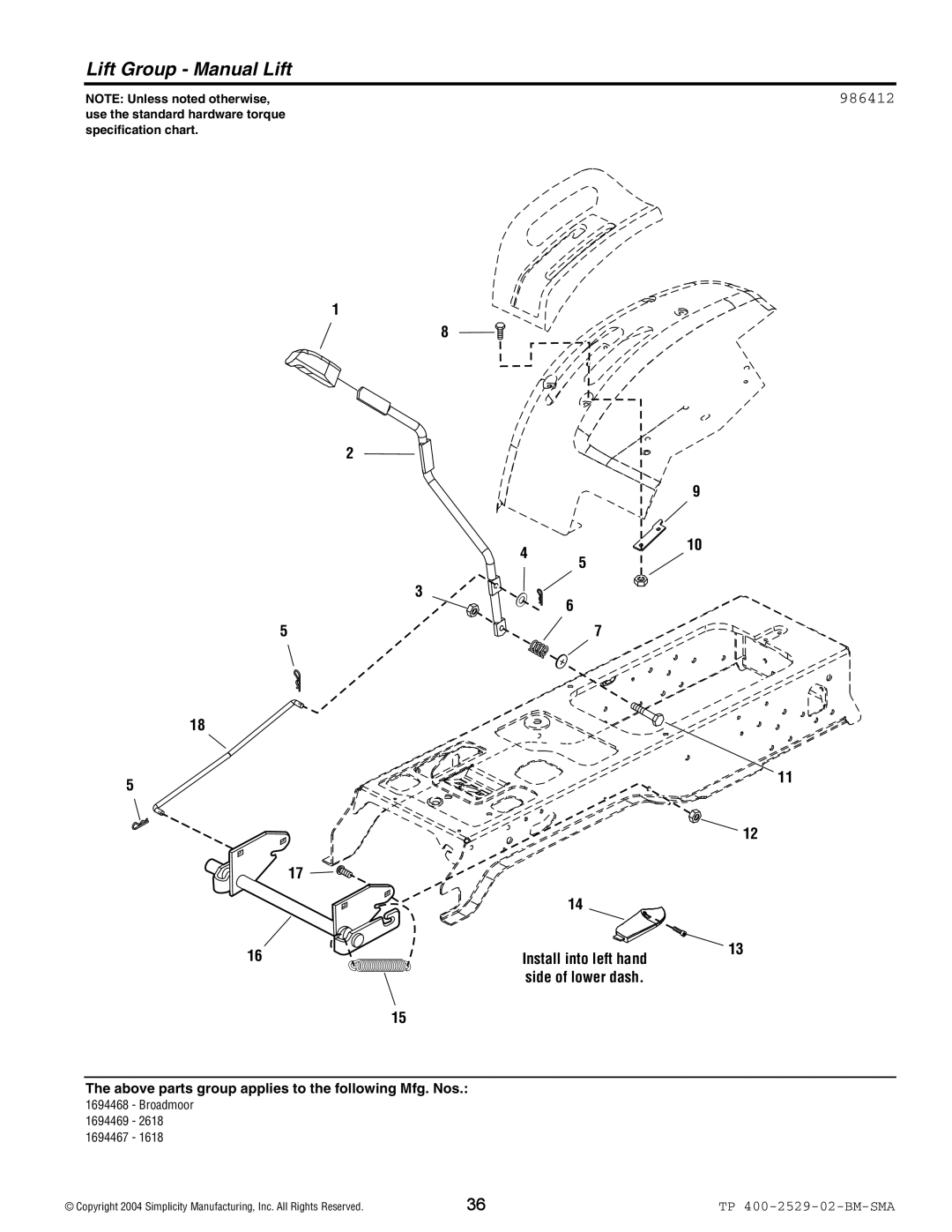 Snapper Broadmoor 2600 manual 986412 