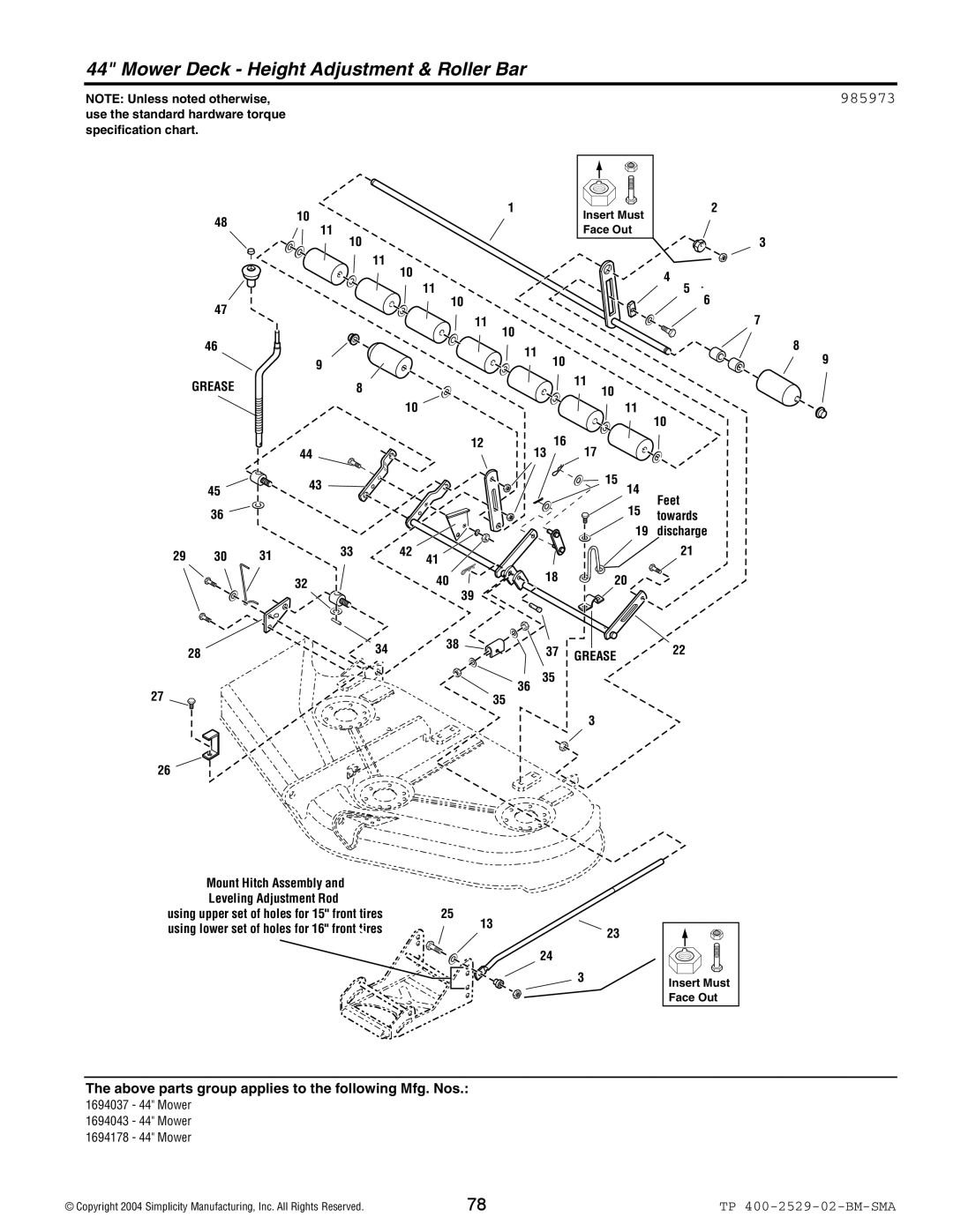 Snapper Broadmoor 2600 manual 985973, Leveling Adjustment Rod 