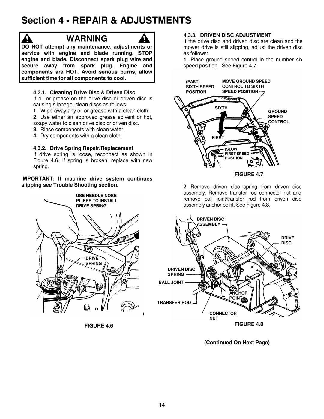 Snapper C216012RV, CP214012R2, VCP216012RV Drive Spring Repair/Replacement, Driven Disc Adjustment 