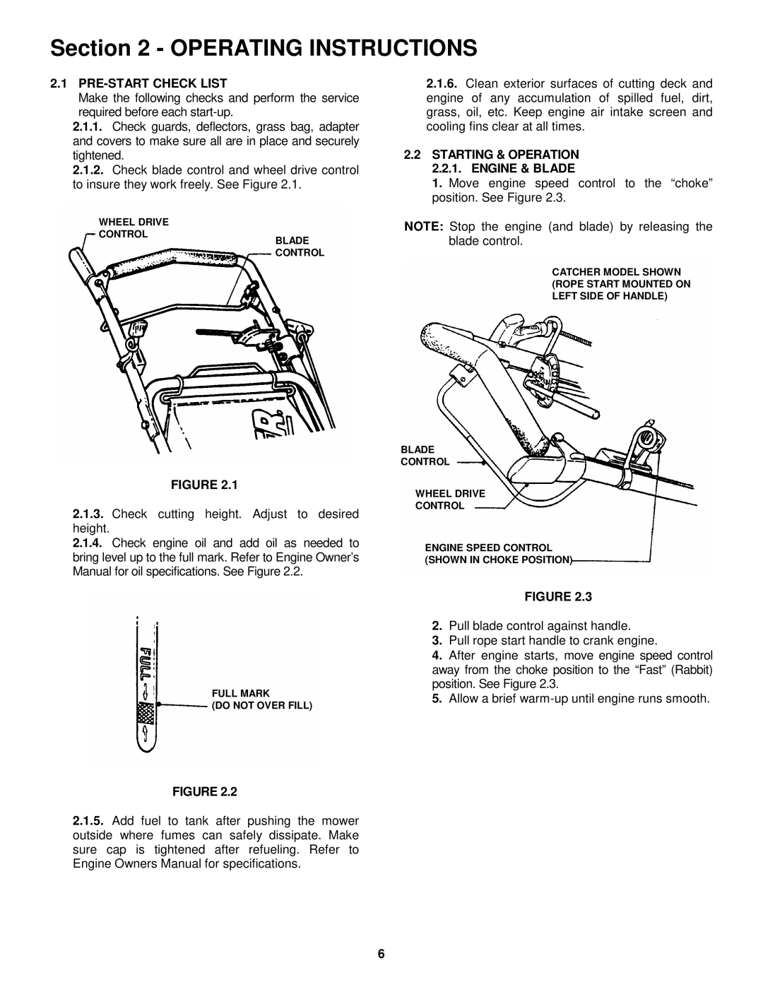 Snapper C216012RV, CP214012R2, VCP216012RV PRE-START Check List, Starting & Operation 2.2.1. Engine & Blade 