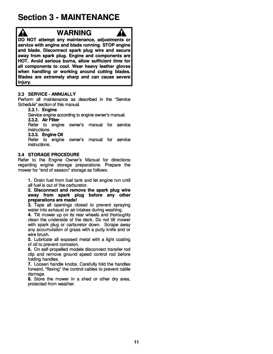 Snapper GP216512RV, C216012RV, GP215512KWV important safety instructions Maintenance, Service - Annually 