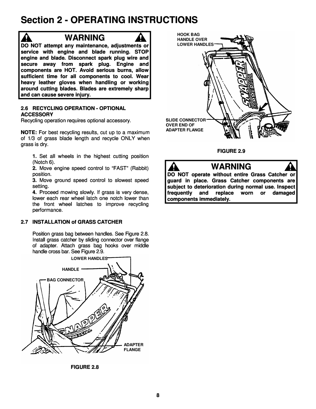 Snapper GP216512RV, C216012RV, GP215512KWV Operating Instructions, 2.6RECYCLING OPERATION - OPTIONAL ACCESSORY 