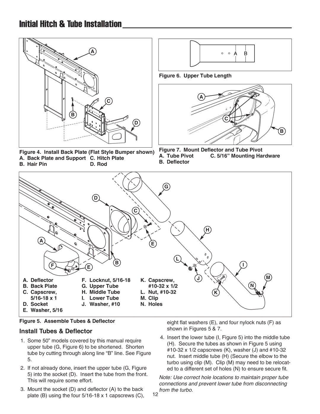 Snapper Clean Sweep Triple Catcher manual Initial Hitch & Tube Installation, Install Tubes & Deflector 