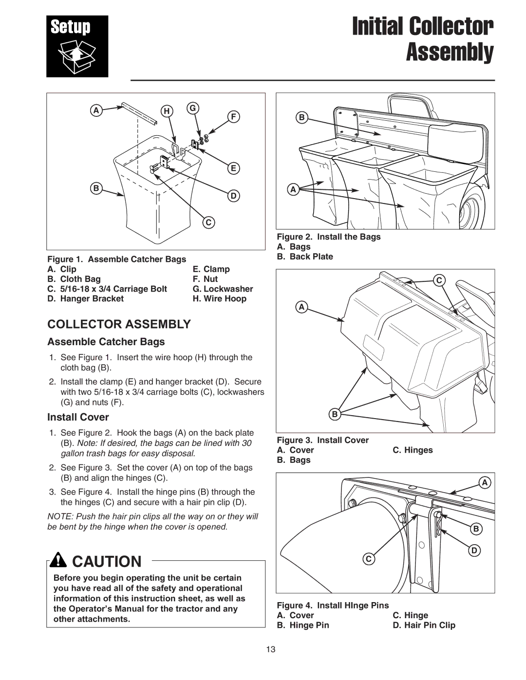 Snapper Clean Sweep Triple Catcher manual Collector Assembly, Assemble Catcher Bags, Install Cover 