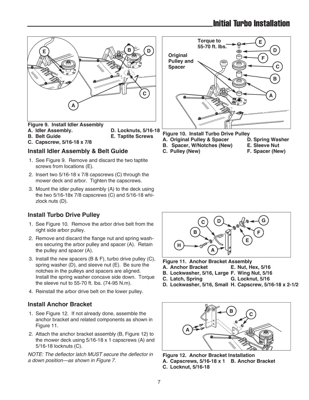 Snapper Clean Sweep Triple Catcher Install Idler Assembly & Belt Guide, Install Turbo Drive Pulley, Install Anchor Bracket 