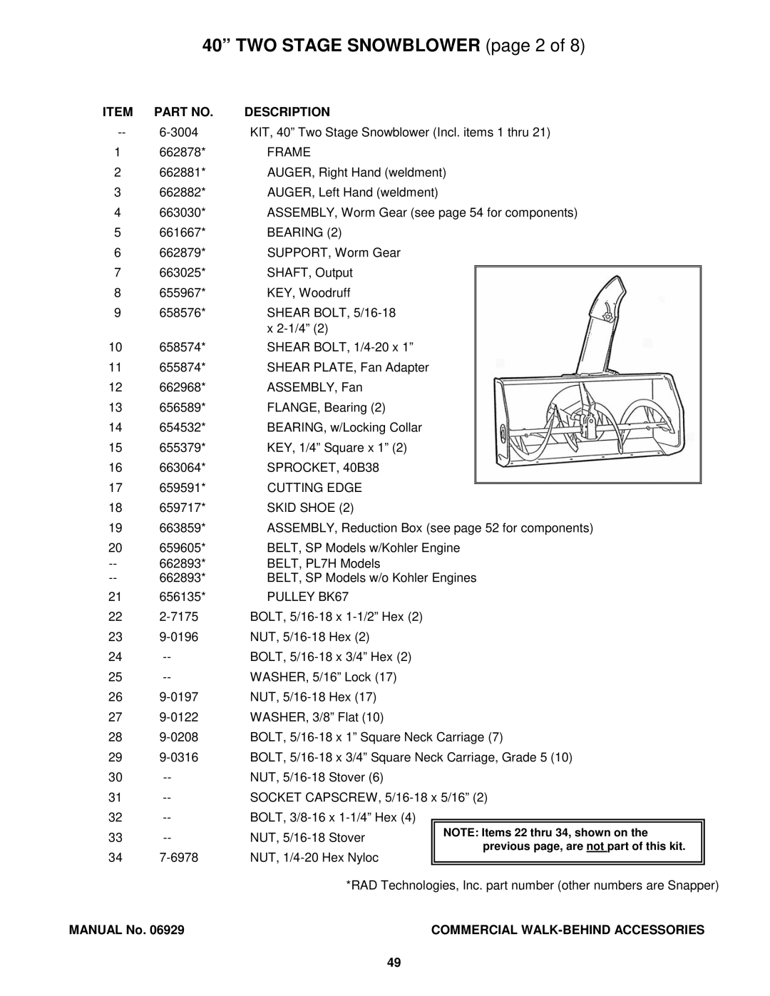 Snapper COMMERCIAL WALK-BEHIND manual TWO Stage Snowblower page 2, Frame, SPROCKET, 40B38, Cutting Edge, Pulley BK67 