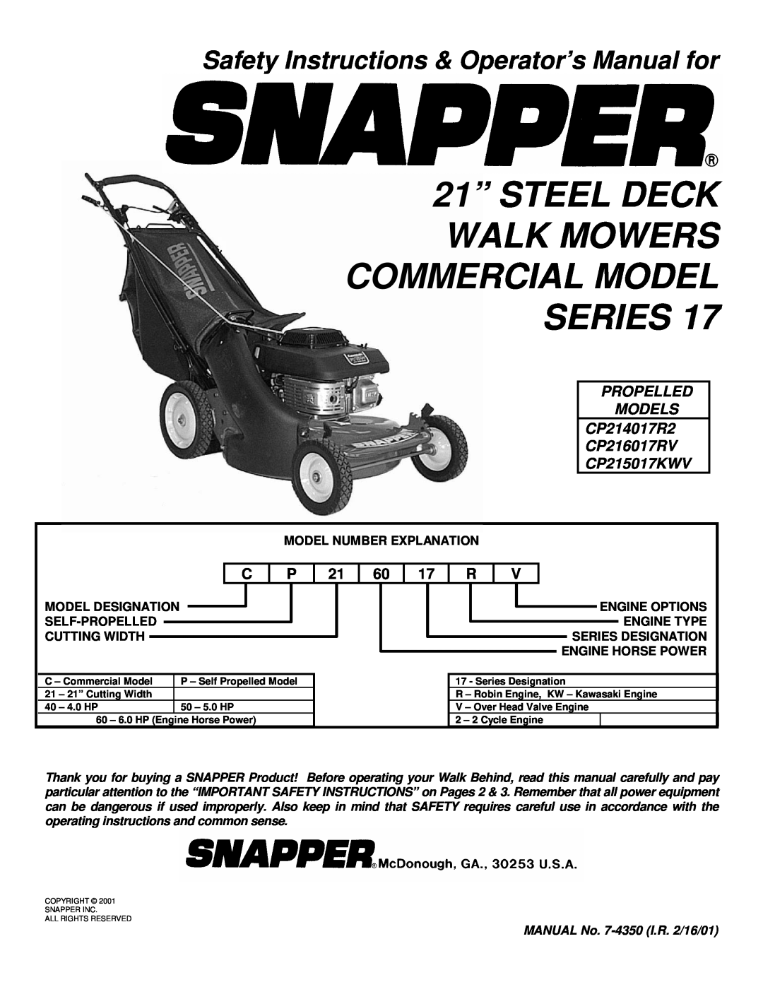 Snapper CP216017RV, CP215017KWV, CP215017HV, CP215517HV, CP215017KWV, CP216017RV, CP214017R2 important safety instructions 
